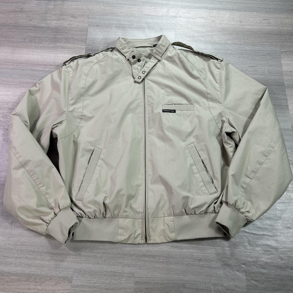 VINTAGE Members Only Jacket Mens 42‎ Beige Bomber Full Zip Lined Hong Kong 80s